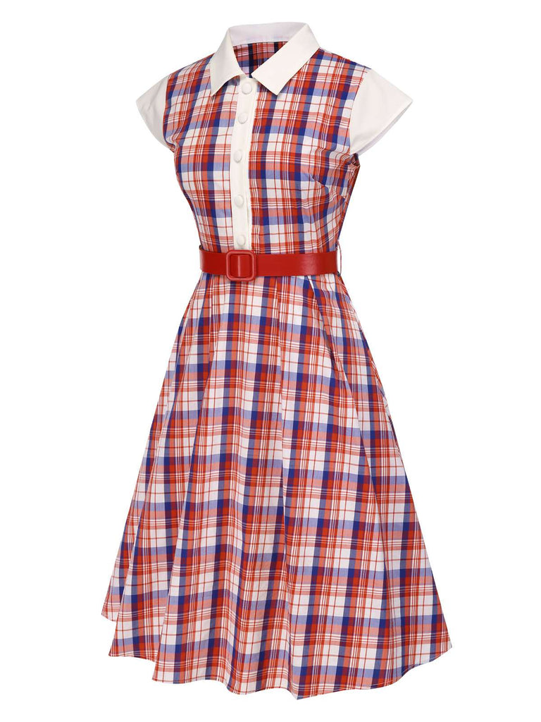 [Prévente] Robe rouge à carreaux et manches courtes années 40
