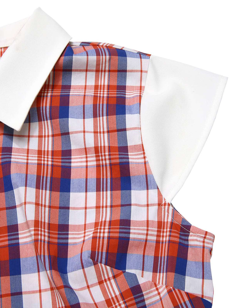 [Prévente] Robe rouge à carreaux et manches courtes années 40