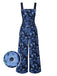 [Prévente] Combinaison salopette bleue à bretelles réglables fleur années 1980