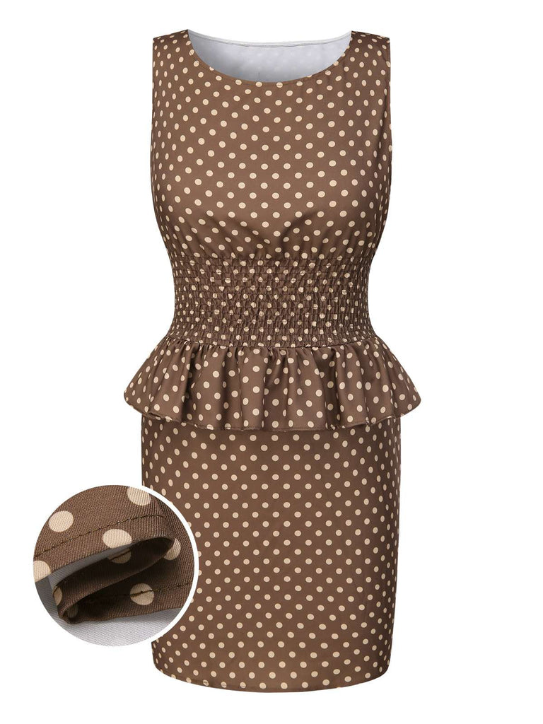 [Prévente] Robe kaki à pois et col bateau à volants années 1960