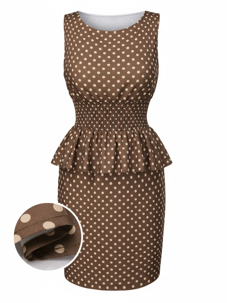 [Prévente] Robe kaki à pois et col bateau à volants années 1960