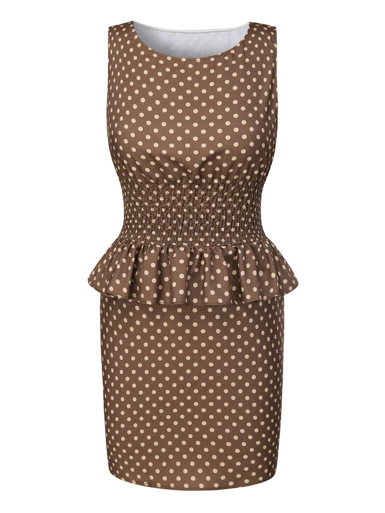 [Prévente] Robe kaki à pois et col bateau à volants années 1960