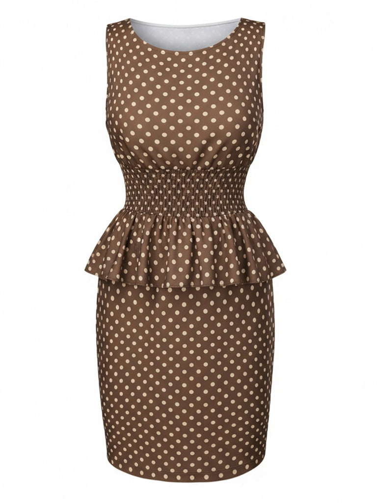 [Prévente] Robe kaki à pois et col bateau à volants années 1960
