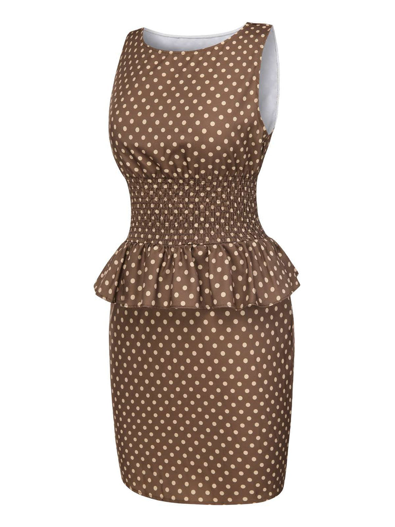 [Prévente] Robe kaki à pois et col bateau à volants années 1960