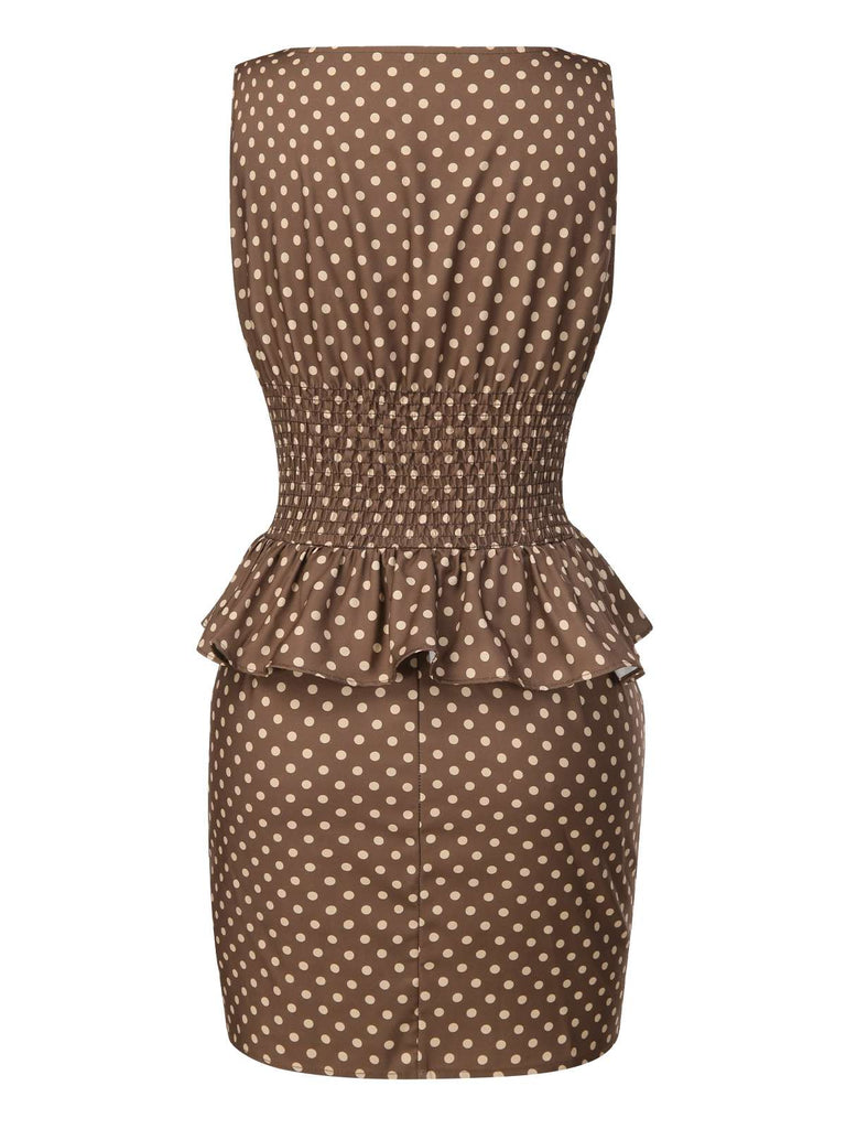 [Prévente] Robe kaki à pois et col bateau à volants années 1960