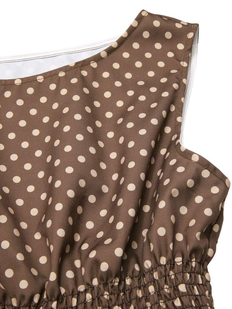 [Prévente] Robe kaki à pois et col bateau à volants années 1960