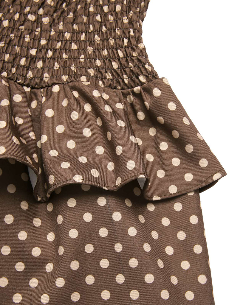 [Prévente] Robe kaki à pois et col bateau à volants années 1960