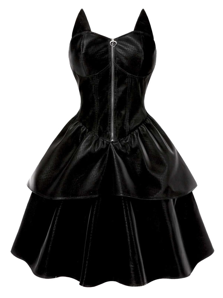 [Prévente] Robe en cuir noire fille chat Halloween années 1950