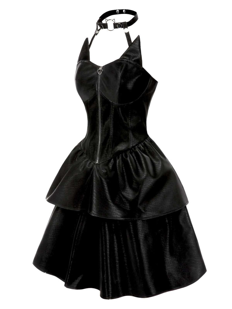 [Prévente] Robe en cuir noire fille chat Halloween années 1950