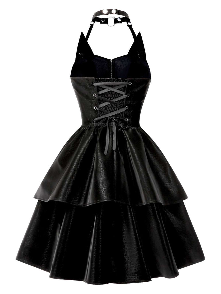 [Prévente] Robe en cuir noire fille chat Halloween années 1950