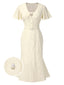 [Prévente] Robe sirène beige en coton et perles années 1930