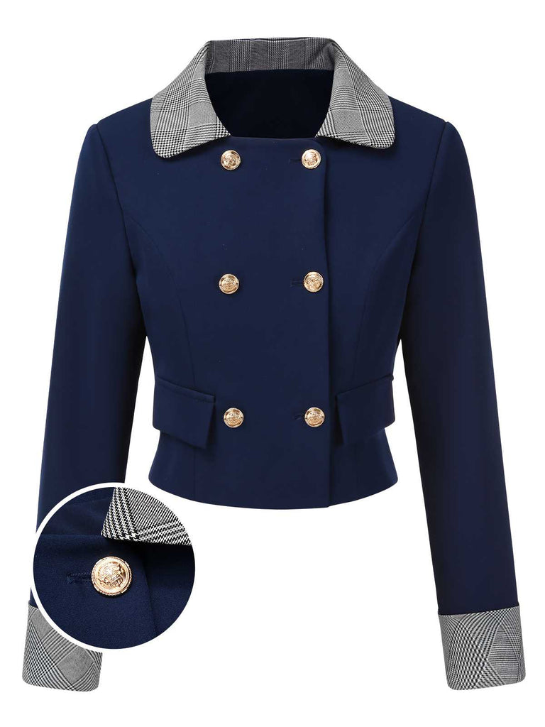 [Prévente] Blazer court bleue marine à col écossais années 1950