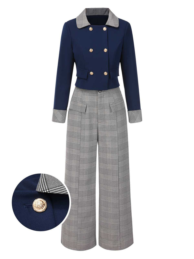 [Prévente] 2PCS blazer court à carreaux et pantalon années 1950