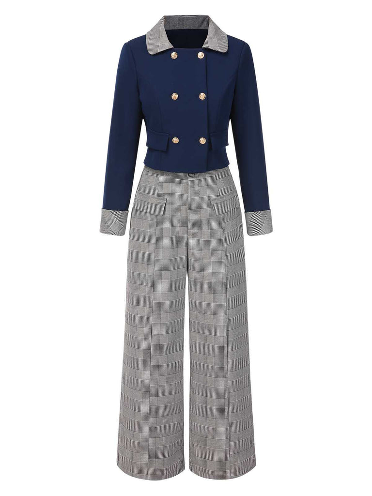 [Prévente] 2PCS blazer court à carreaux et pantalon années 1950