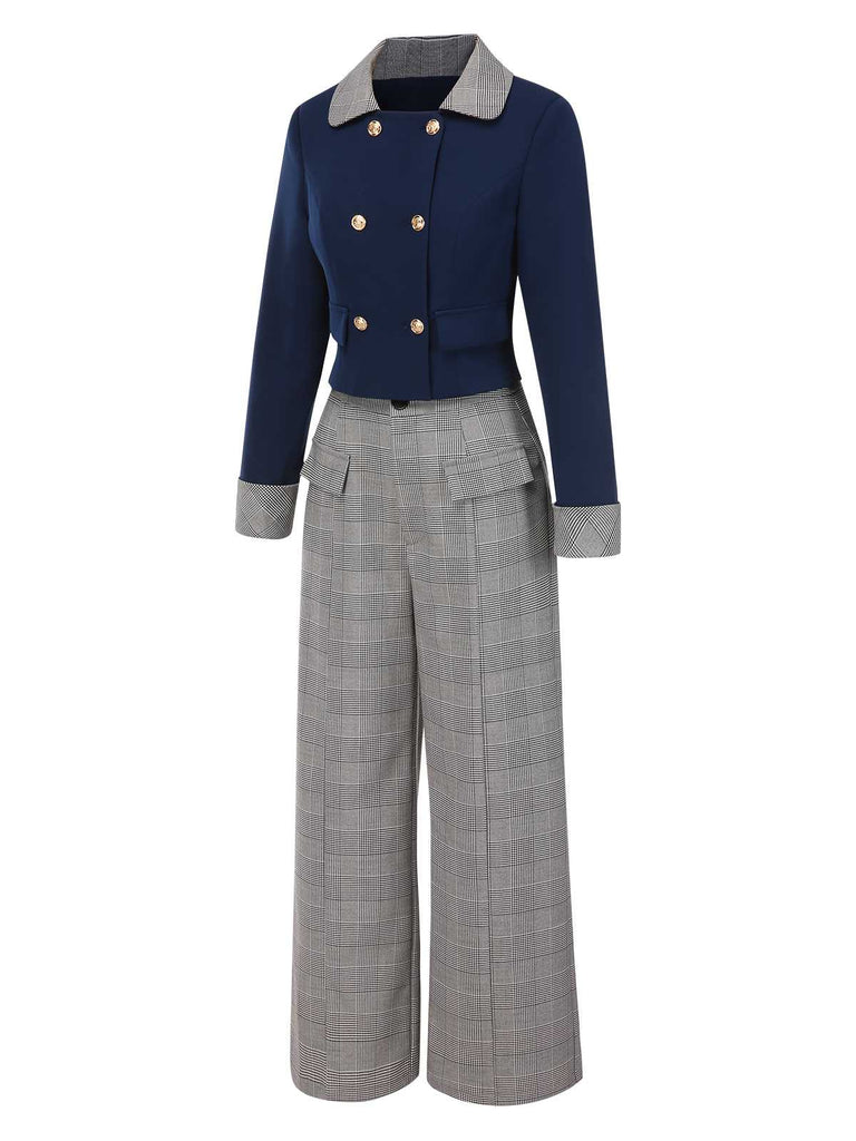 [Prévente] 2PCS blazer court à carreaux et pantalon années 1950