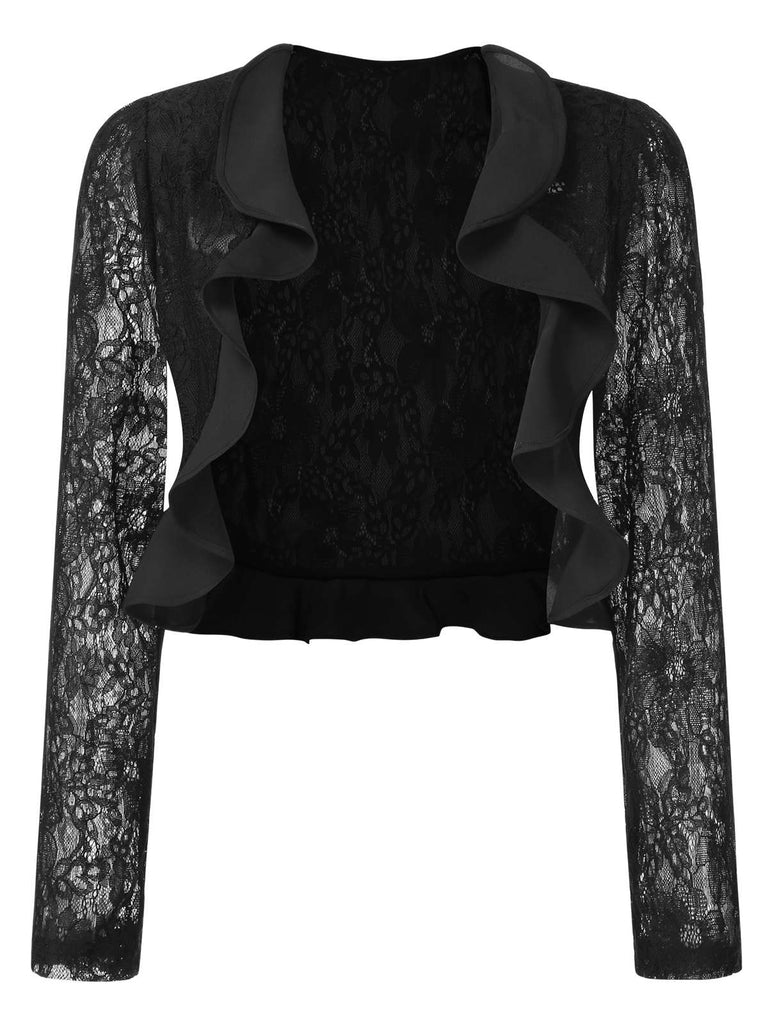 [Prévente] Veste vintage noire à volants en dentelle années 1950