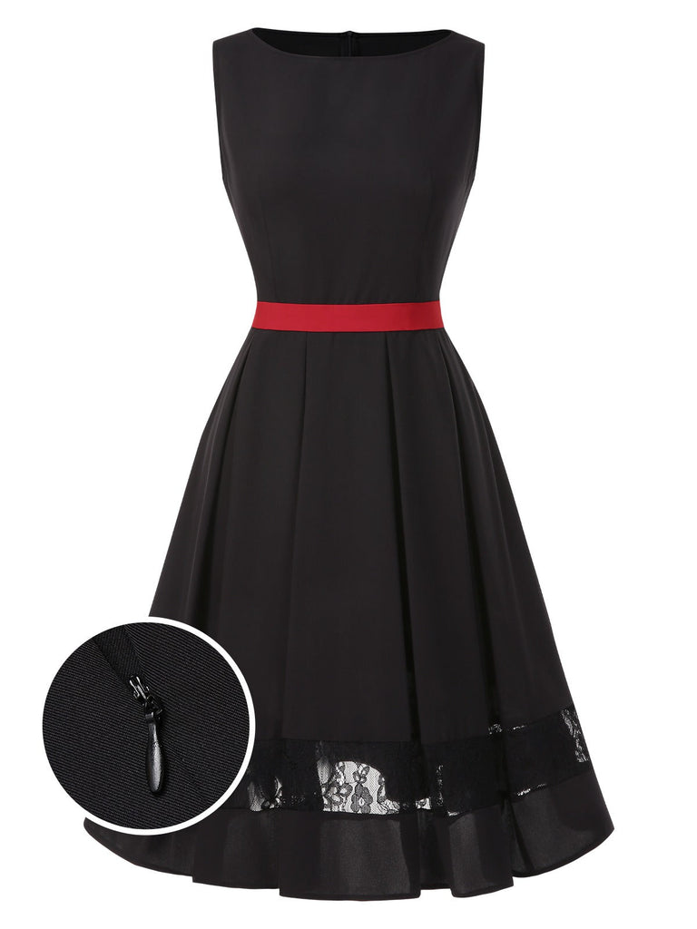 [Pré-vente] Robe noire à col bateau en dentelle contrastée des années 1950