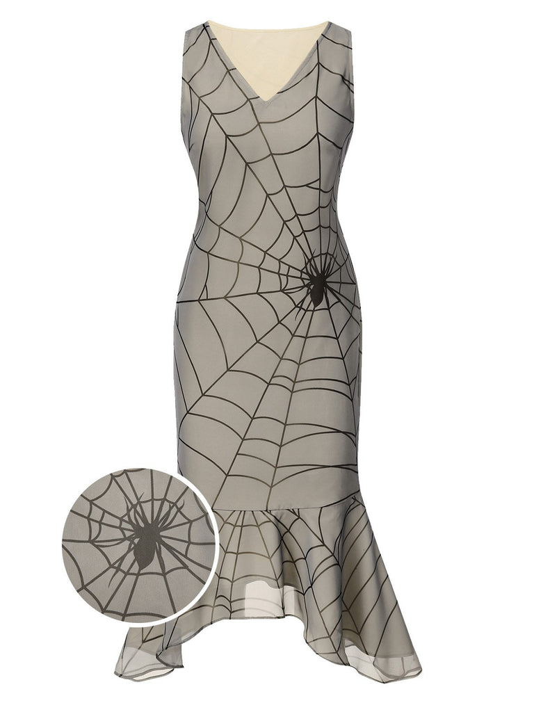 [Prévente] Robe en toile d'araignée à ourlet irrégulier et volanté abricot années 1930