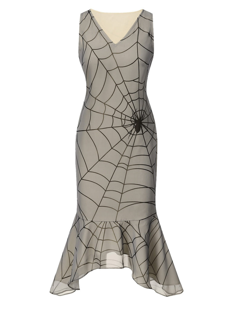 [Prévente] Robe en toile d'araignée à ourlet irrégulier et volanté abricot années 1930