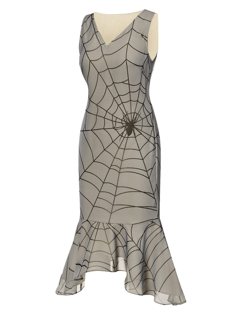 [Prévente] Robe en toile d'araignée à ourlet irrégulier et volanté abricot années 1930