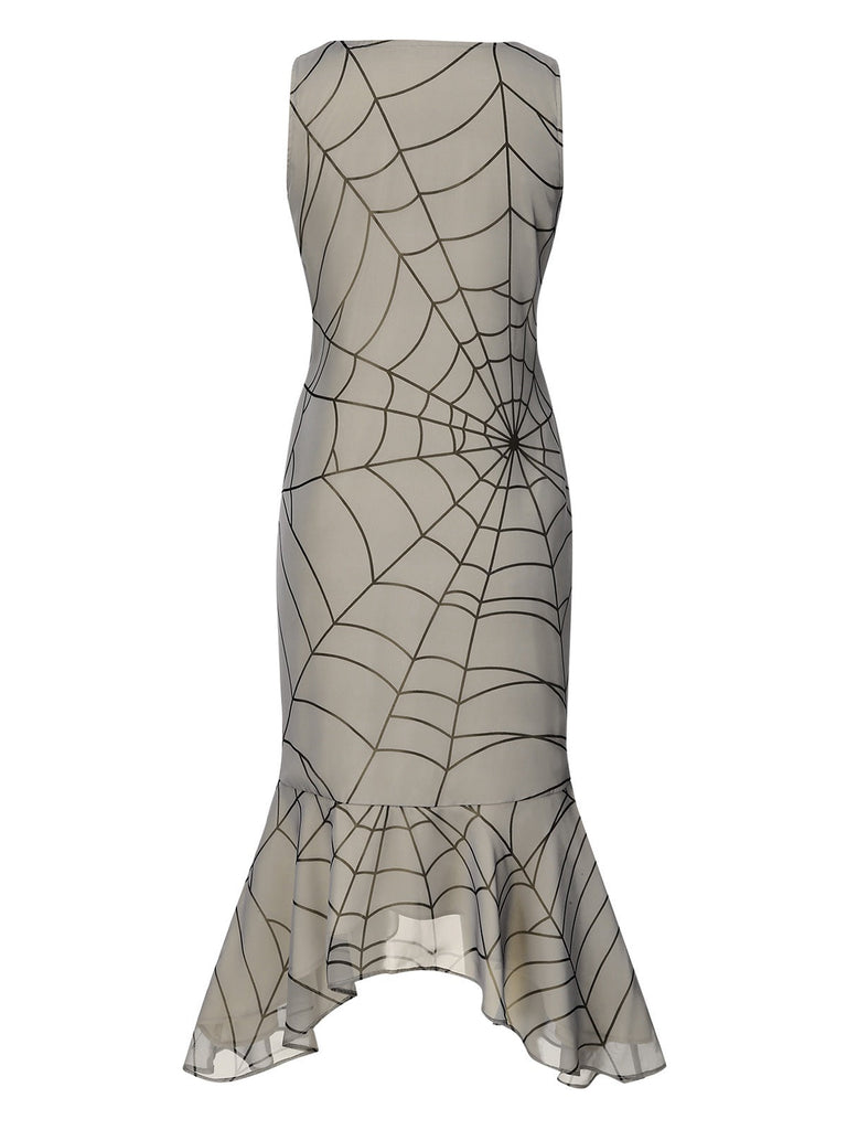 [Prévente] Robe en toile d'araignée à ourlet irrégulier et volanté abricot années 1930