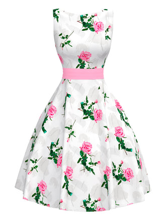 [Prévente] Robe roses sans manches à nouer dans le dos des années 1950
