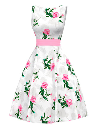 [Prévente] Robe roses sans manches à nouer dans le dos des années 1950