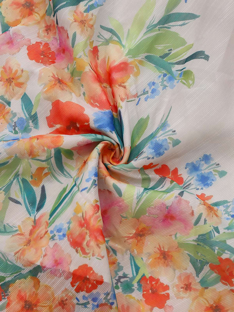 Robe multicolore à fleurs col en V manches lanternes années 1950