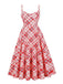 Robe trapèze rouge à bretelles spaghetti à carreaux des années 1950