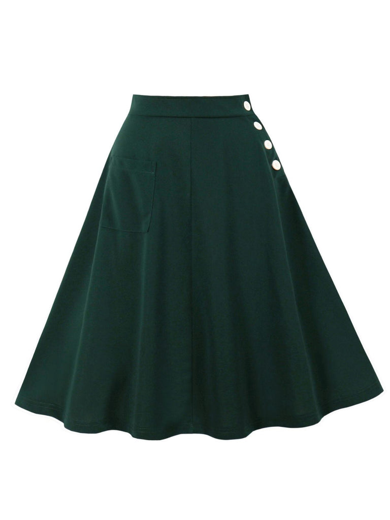 Jupe à poches et boutons latéraux unis des années 1950