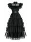 Robe noire à volants en organza Wednesday Halloween des années 1950