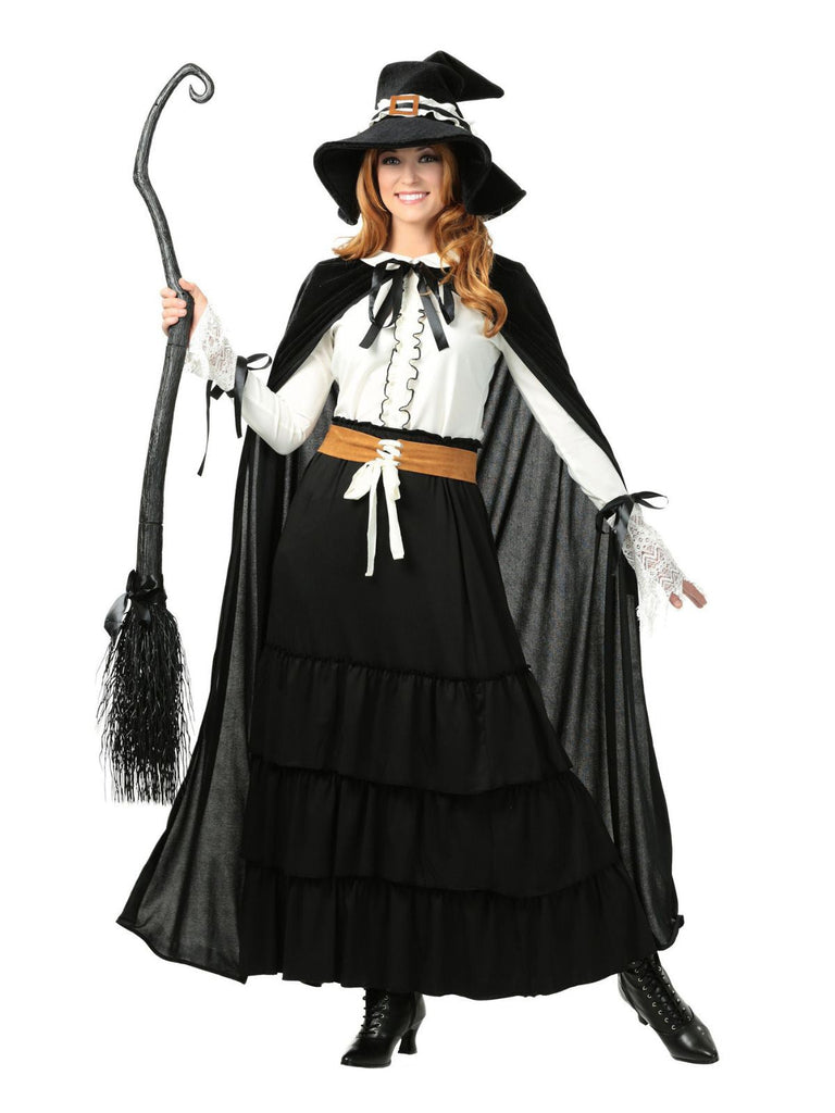 2PCS Chemisier et jupe à volants en dentelle noire style sorcière d'Halloween années 1950