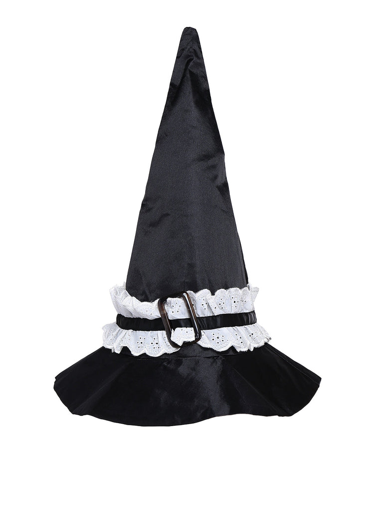 2PCS Chemisier et jupe à volants en dentelle noire style sorcière d'Halloween années 1950
