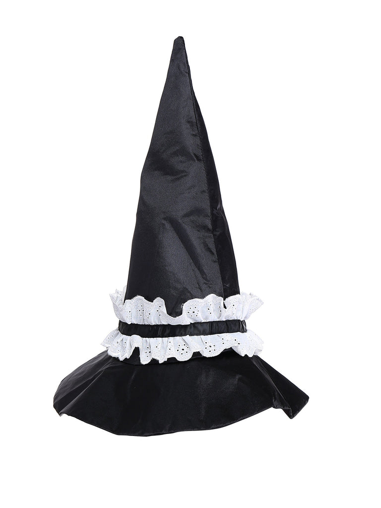 2PCS Chemisier et jupe à volants en dentelle noire style sorcière d'Halloween années 1950