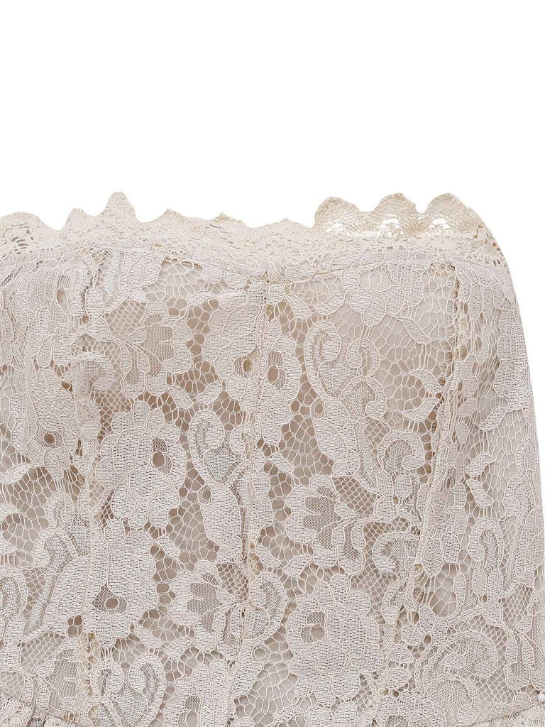 Ensemble robe de mariée vampire beige en dentelle style Halloween des années 1930