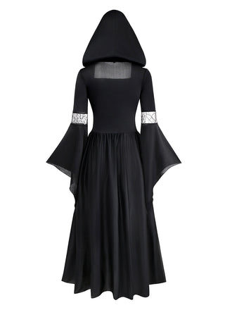 Robe à capuche noire et bleue style sorcière des années 1930