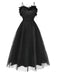 Robe noire en maille à plumes 3D unie des années 1930