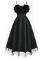 Robe noire en maille à plumes 3D unie des années 1930