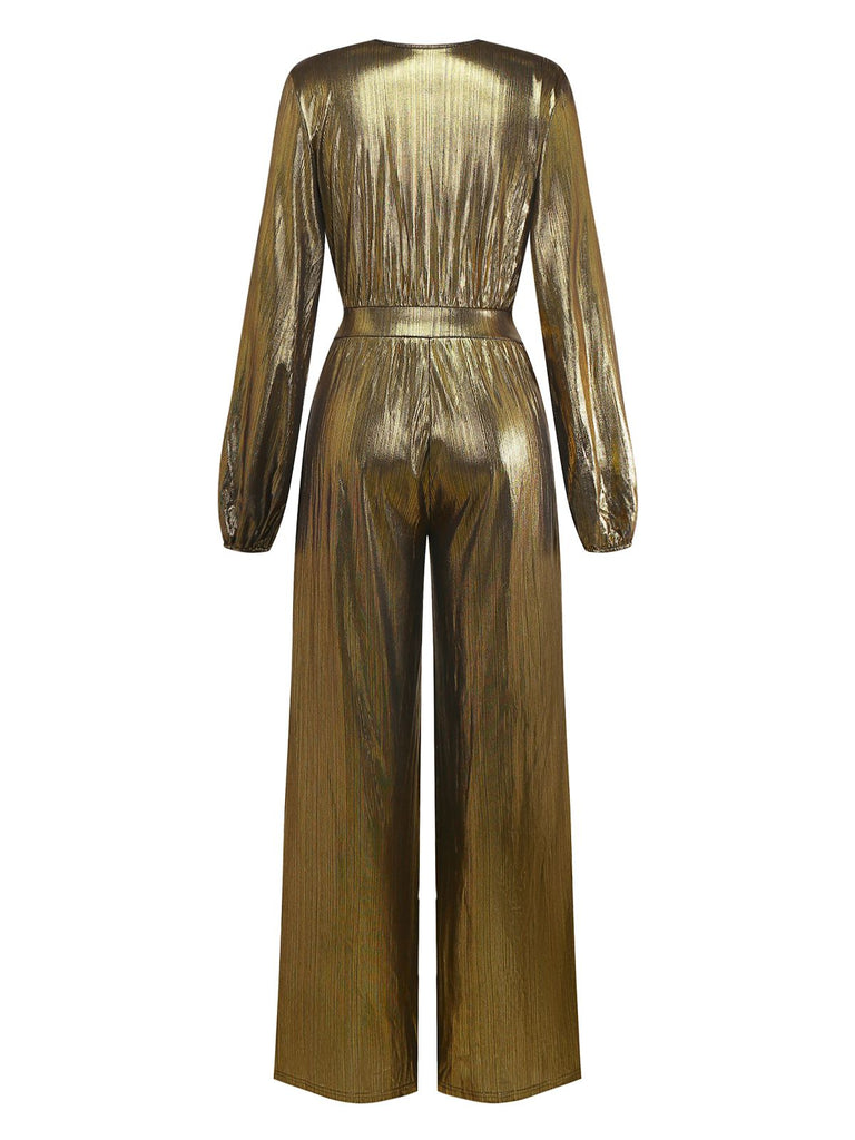 Combinaison doré à col en V en tissu métallisé années 1930