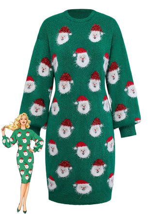 Robe pull verte de Noël motif le Père Noël des années 1960