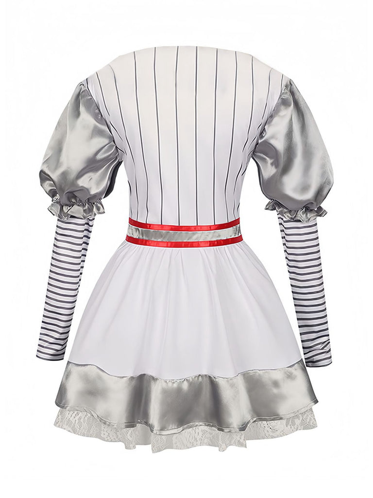 Robe argenté à manches bouffantes et rayures Halloween années 1960