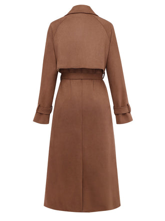 Trench-coat marron croisé à revers en daim années 1950