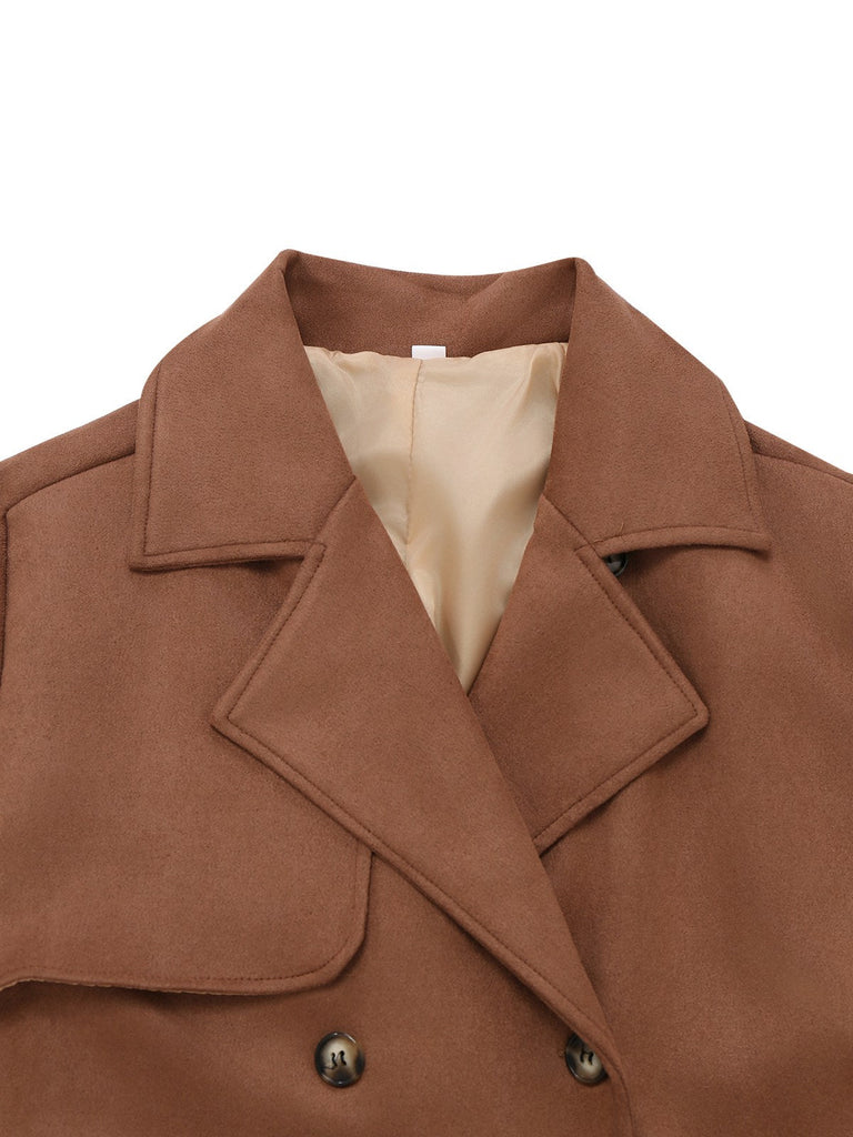 Trench-coat marron croisé à revers en daim années 1950