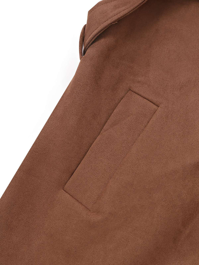 Trench-coat marron croisé à revers en daim années 1950