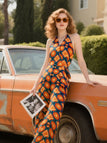 Combinaison orange licou à imprimé géométrique années 1970