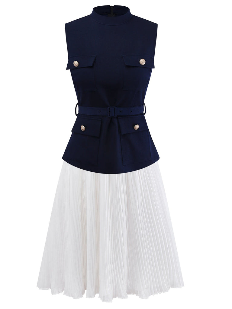 [Prévente] 2PCS hauts multi-poches et jupe plissée bleus et blancs des années 1950
