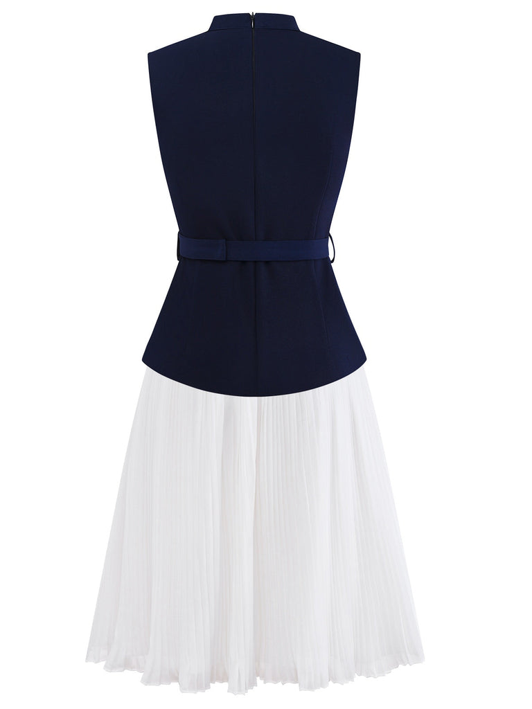[Prévente] 2PCS hauts multi-poches et jupe plissée bleus et blancs des années 1950