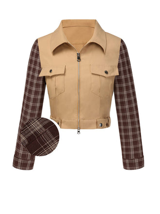 [Pré-vente] Veste zippée à revers tartan kaki des années 1960