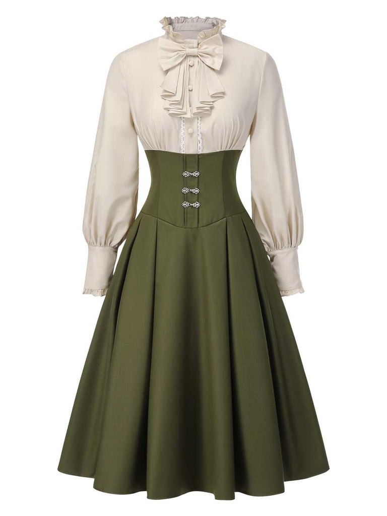 [Pré-vente] Robe à volants bloc de couleur col jabot et nœud victorien des années 1950
