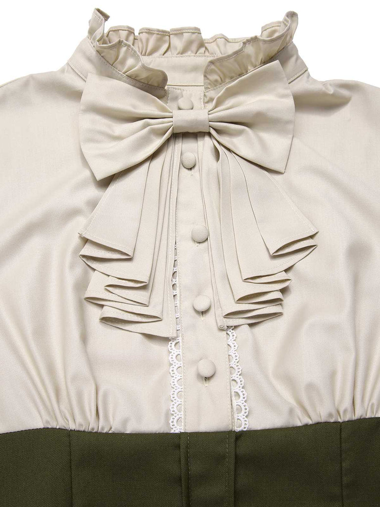 [Pré-vente] Robe à volants bloc de couleur col jabot et nœud victorien des années 1950